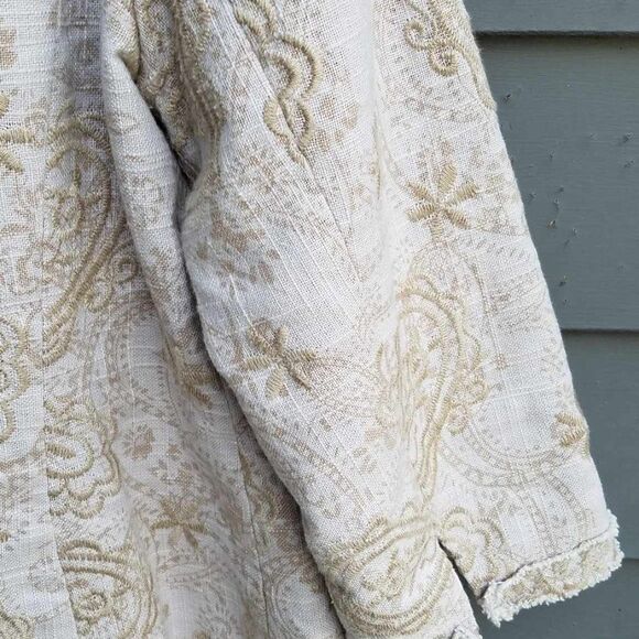 Coldwater Creek Oatmeal Linen cotton Embroidered Paisley Jacket size 12 - Picture 7 of 14